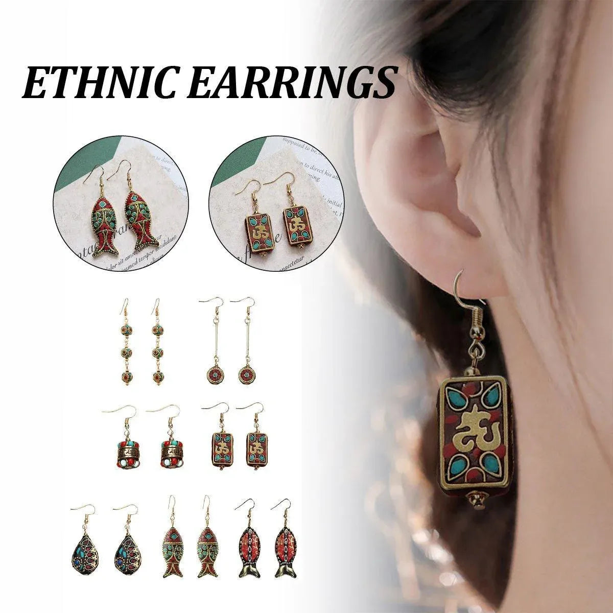 Retro Ethnic Style Earrings Fashion Jewelry for Women Bohemian Accessories - Long red