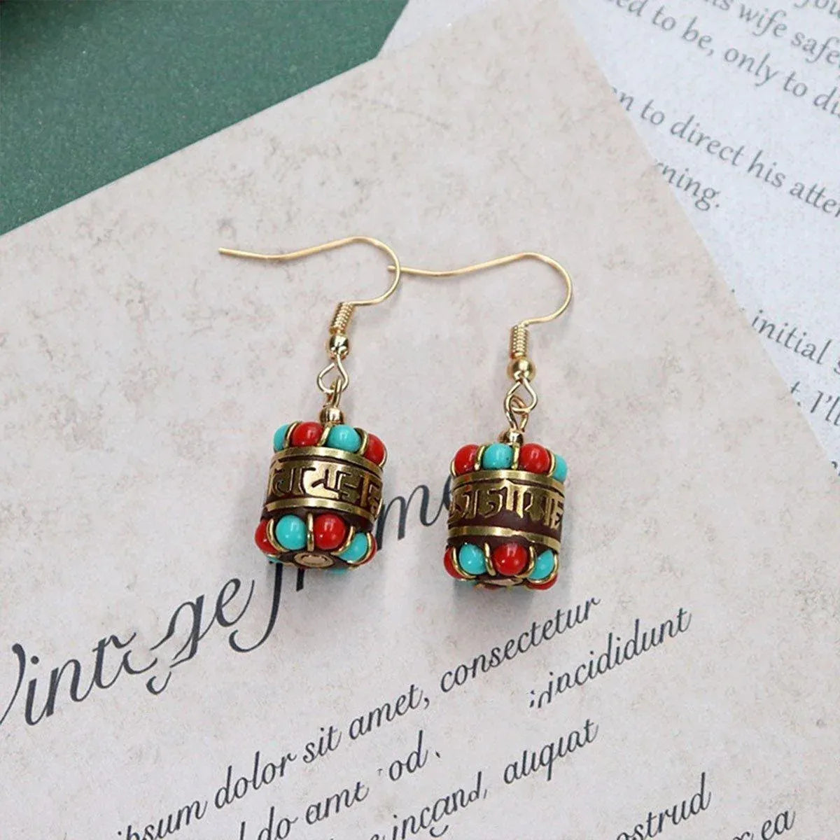 Retro Ethnic Style Earrings Fashion Jewelry for Women Bohemian Accessories - Long red