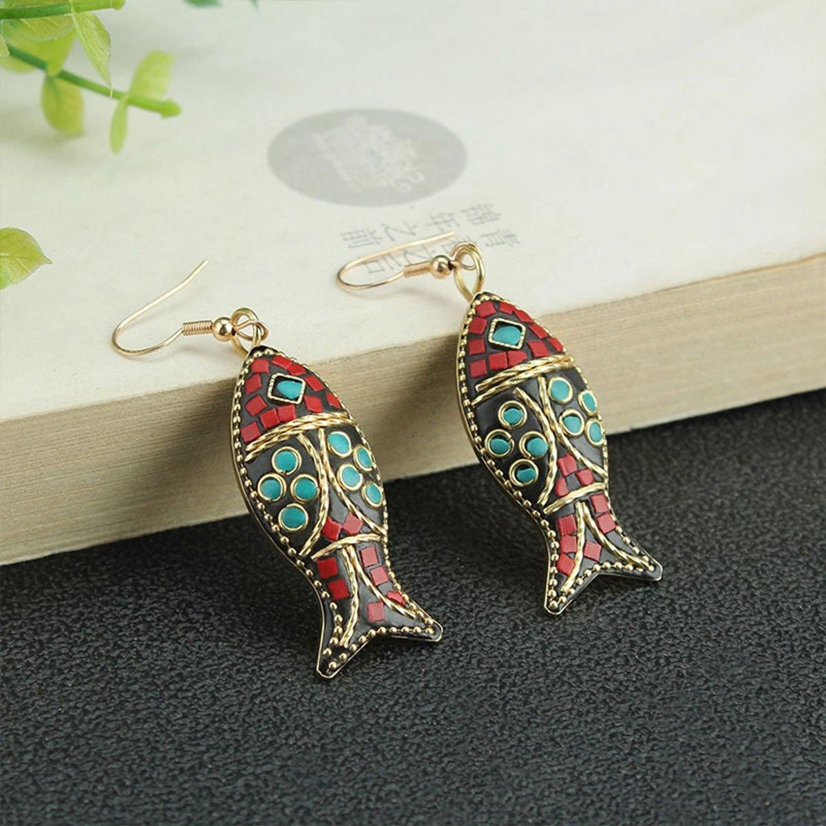 Retro Ethnic Style Earrings Fashion Jewelry for Women Bohemian Accessories - Long red