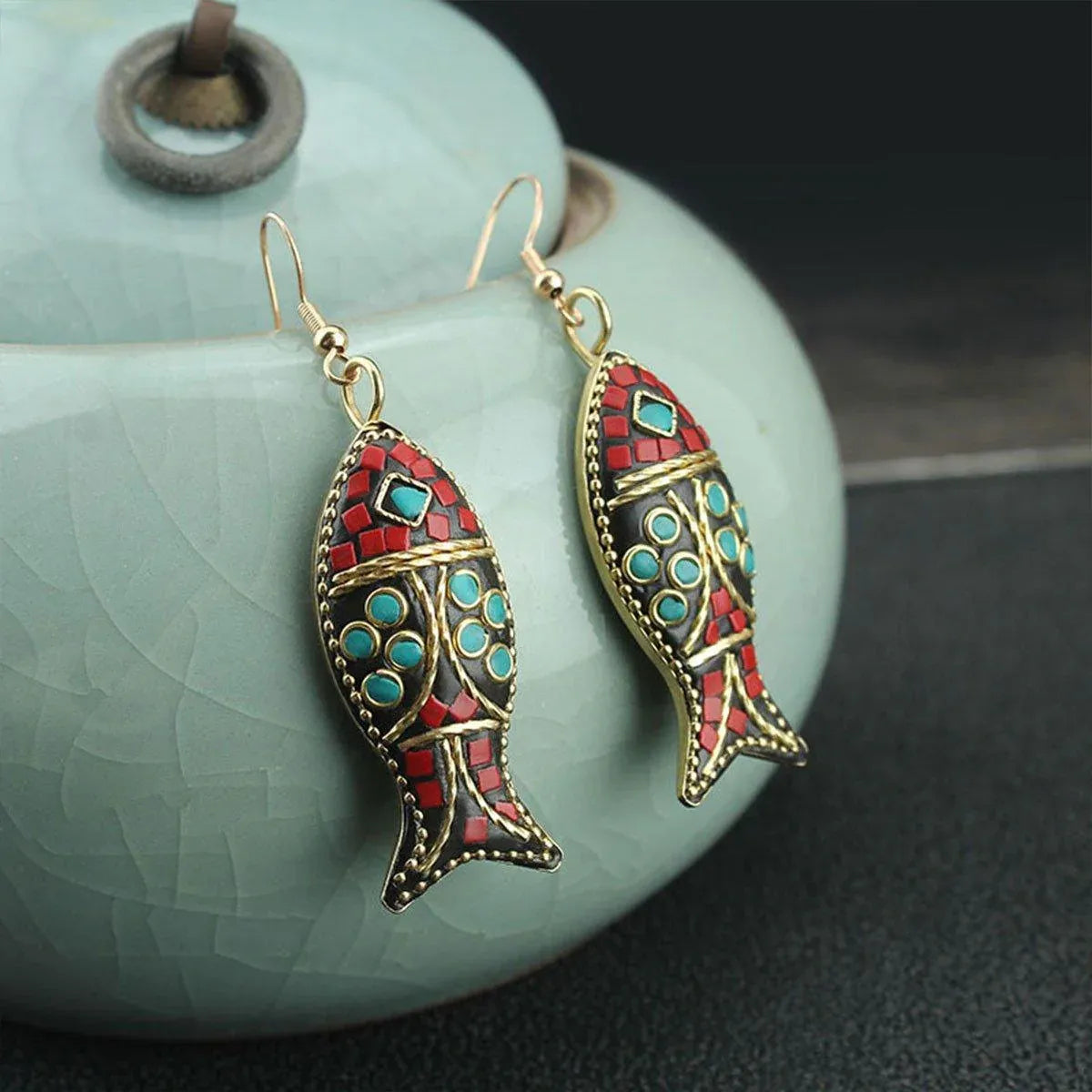Retro Ethnic Style Earrings Fashion Jewelry for Women Bohemian Accessories - Long red
