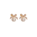 Vintage Ribbon Bow & Imitation Pearl Earrings – Champagne, Pair — product image 1 of 15