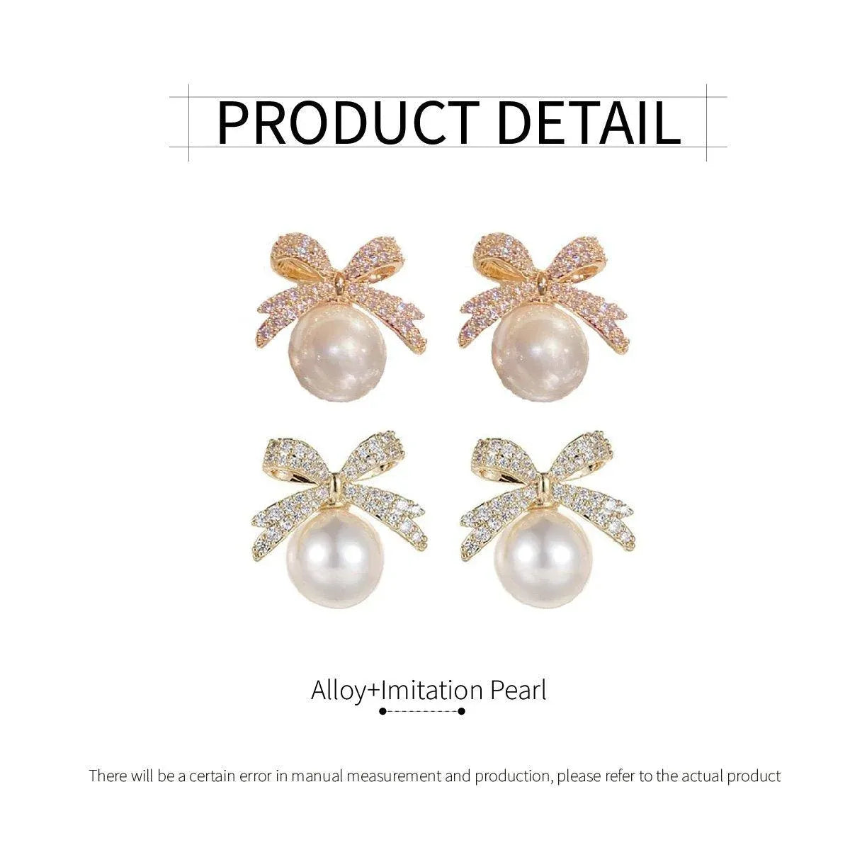 Vintage Ribbon Bow & Imitation Pearl Earrings – Champagne, Pair — product image 4 of 15