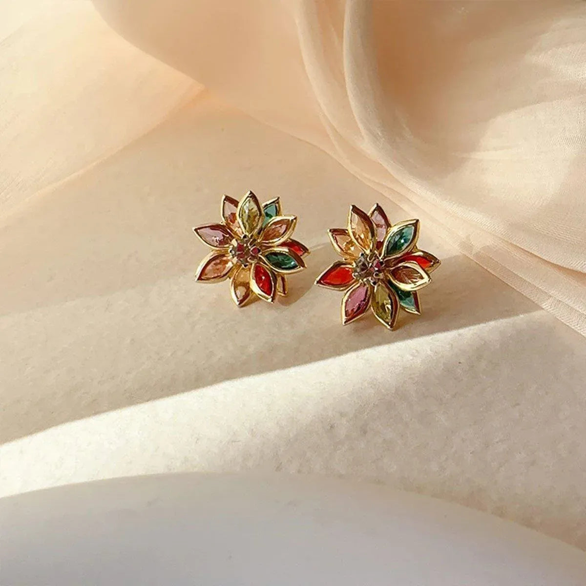 2-Piece Multicolour Lotus-Style Stud Earring Pair — product photo 6 of 12
