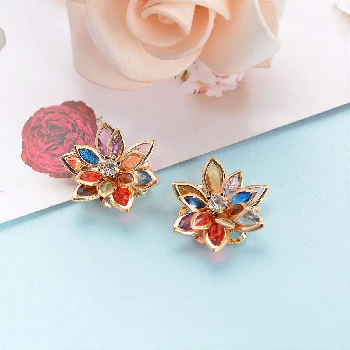 2-Piece Multicolour Lotus-Style Stud Earring Pair — product photo 8 of 12
