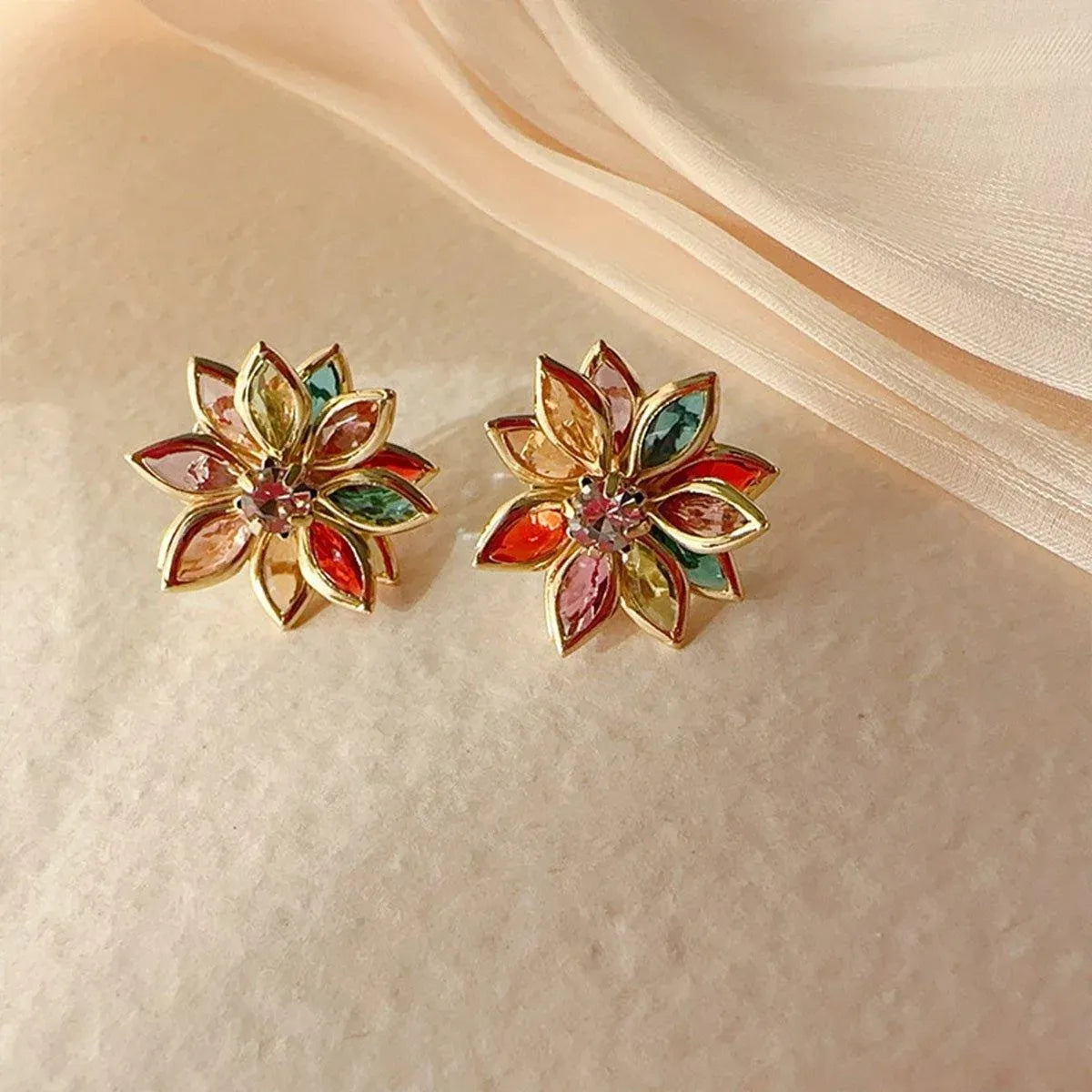 2-Piece Multicolour Lotus-Style Stud Earring Pair — product photo 9 of 12