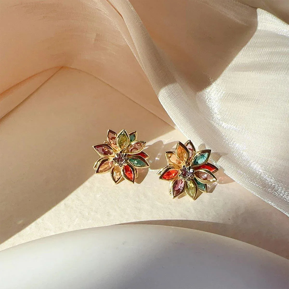 2-Piece Multicolour Lotus-Style Stud Earring Pair — product photo 10 of 12