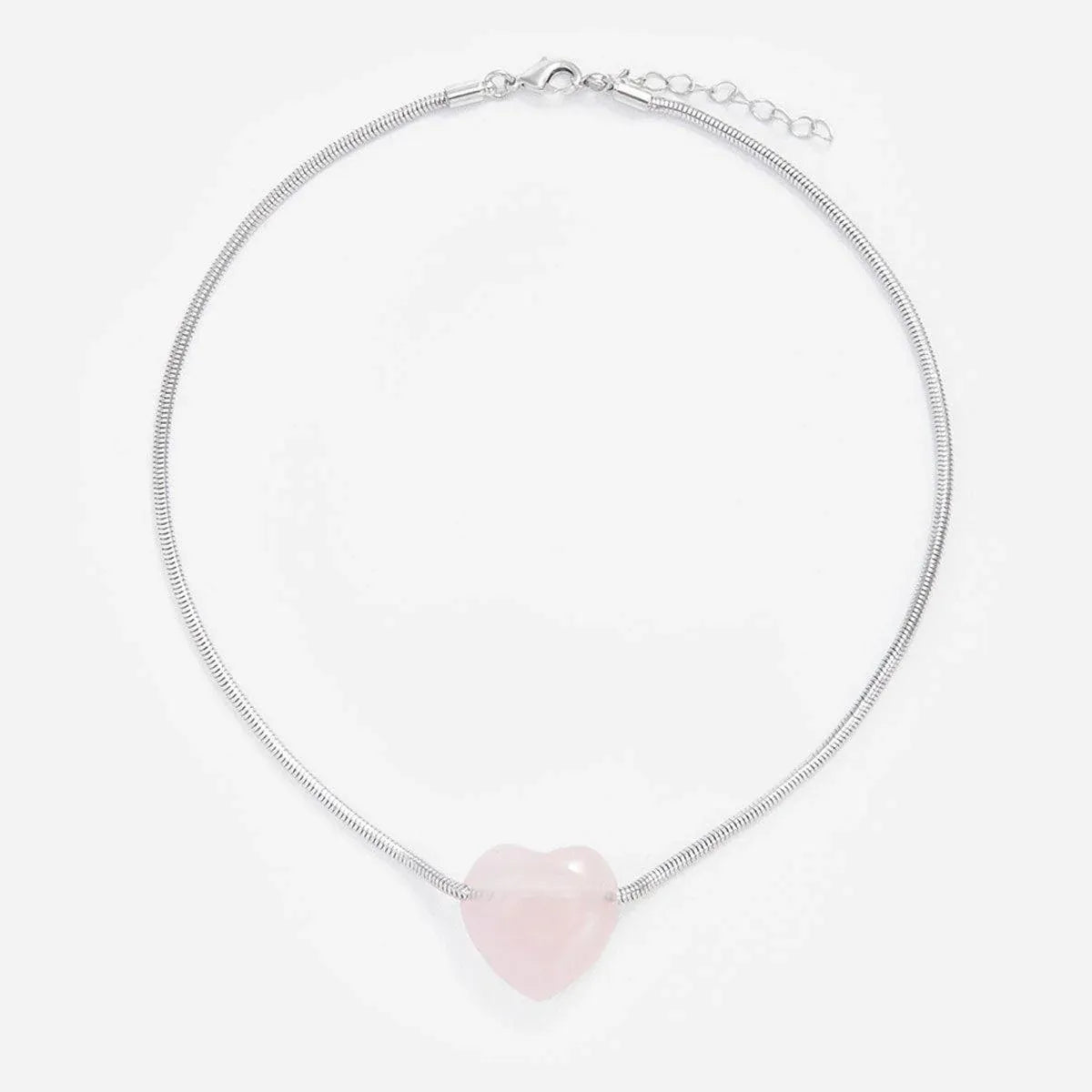 Fashion Girls Necklace Pink Love Titanium Steel Snake Chain Big Heart Pendant