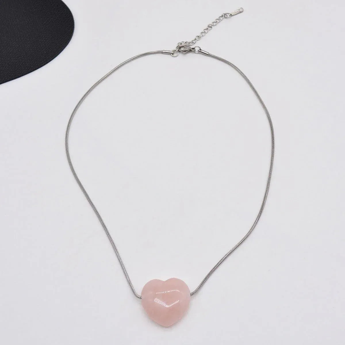 Fashion Girls Necklace Pink Love Titanium Steel Snake Chain Big Heart Pendant