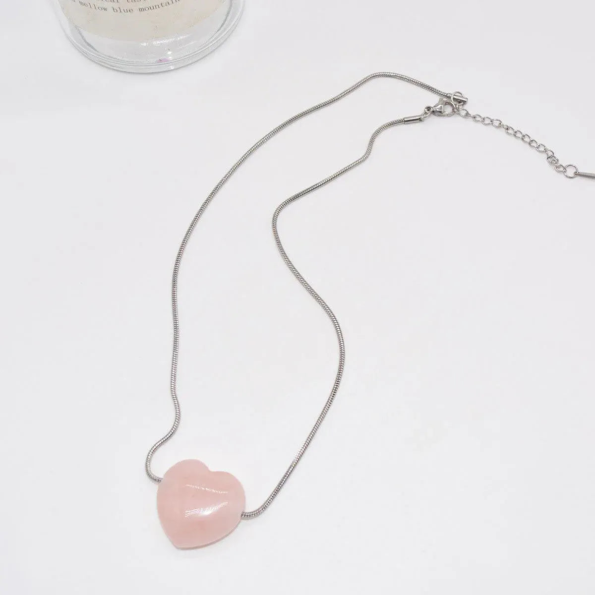 Fashion Girls Necklace Pink Love Titanium Steel Snake Chain Big Heart Pendant