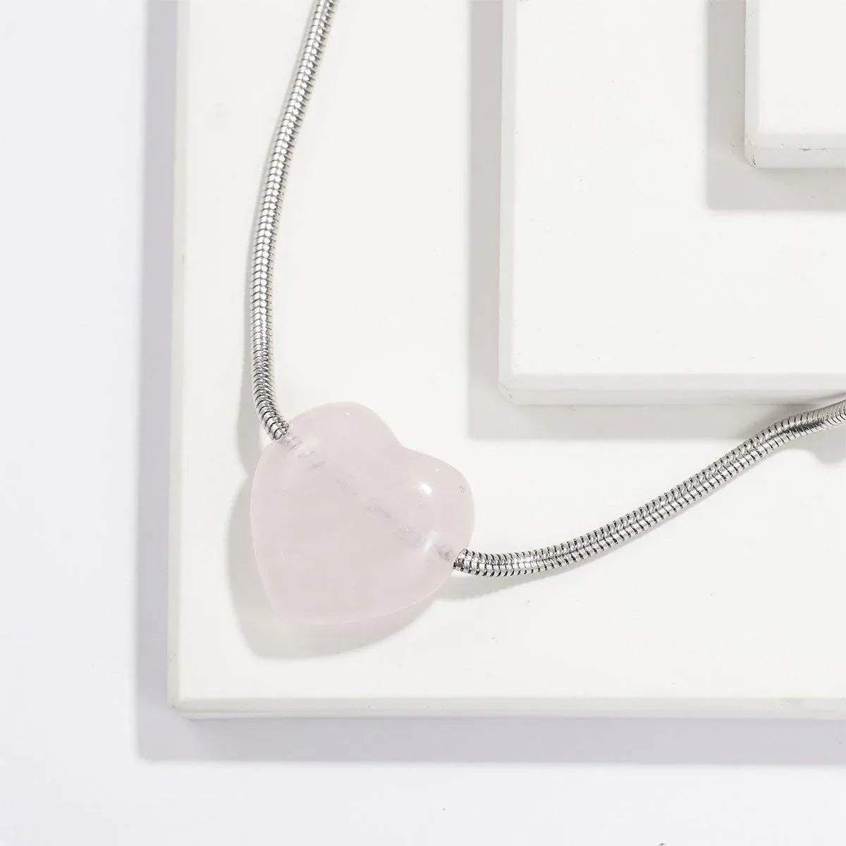 Fashion Girls Necklace Pink Love Titanium Steel Snake Chain Big Heart Pendant