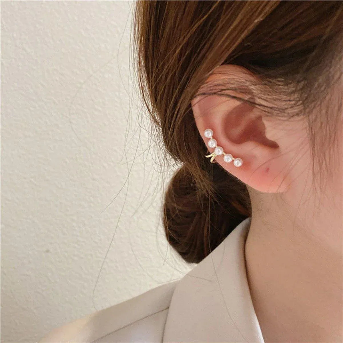 Pearl Ear Bone Clip Earrings No Piercing Needed Elegant Jewelry for Women Girls - Silver