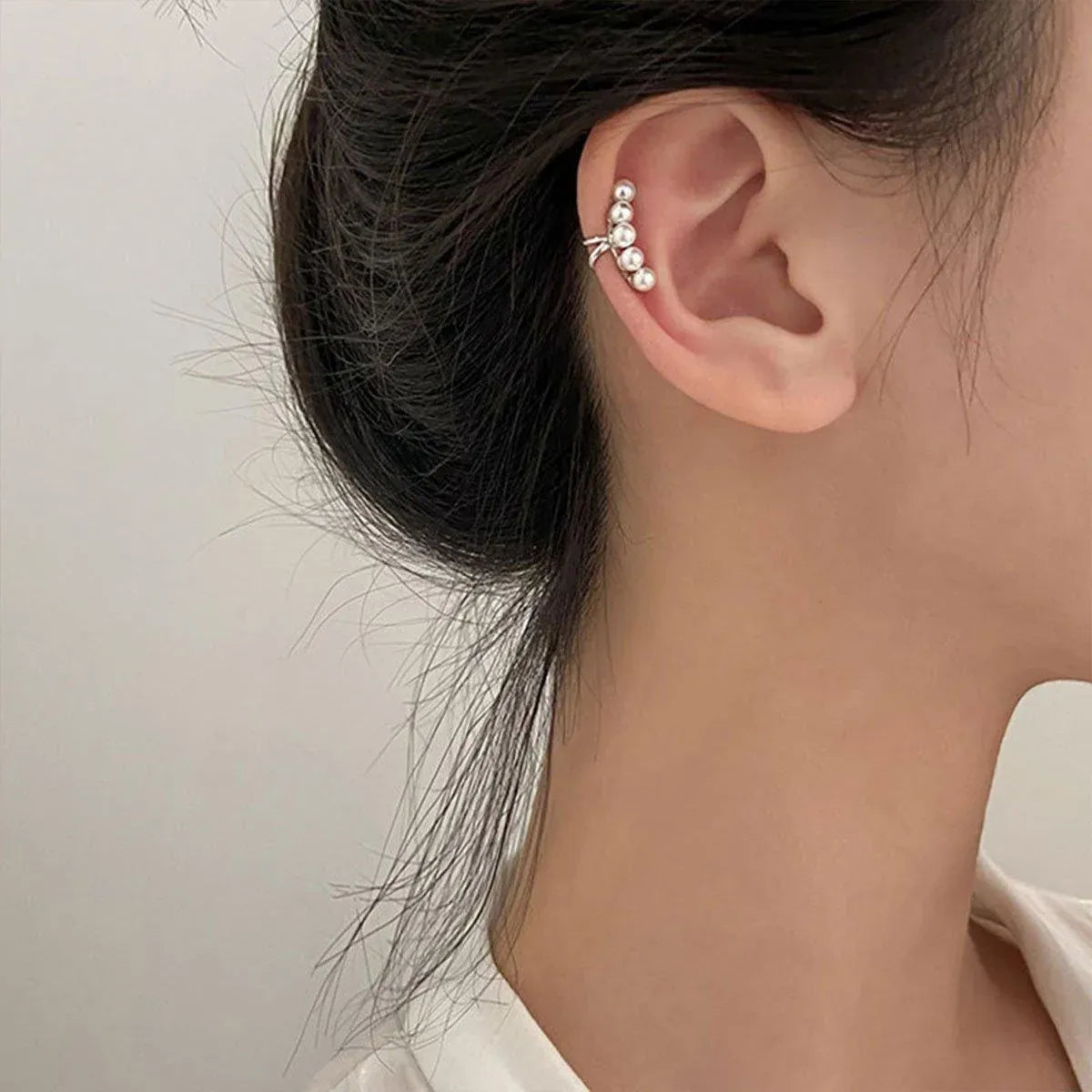 Pearl Ear Bone Clip Earrings No Piercing Needed Elegant Jewelry for Women Girls - Silver