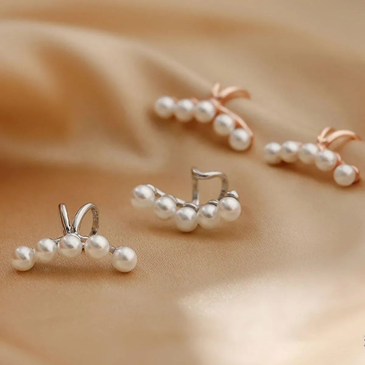 Pearl Ear Bone Clip Earrings No Piercing Needed Elegant Jewelry for Women Girls - Silver