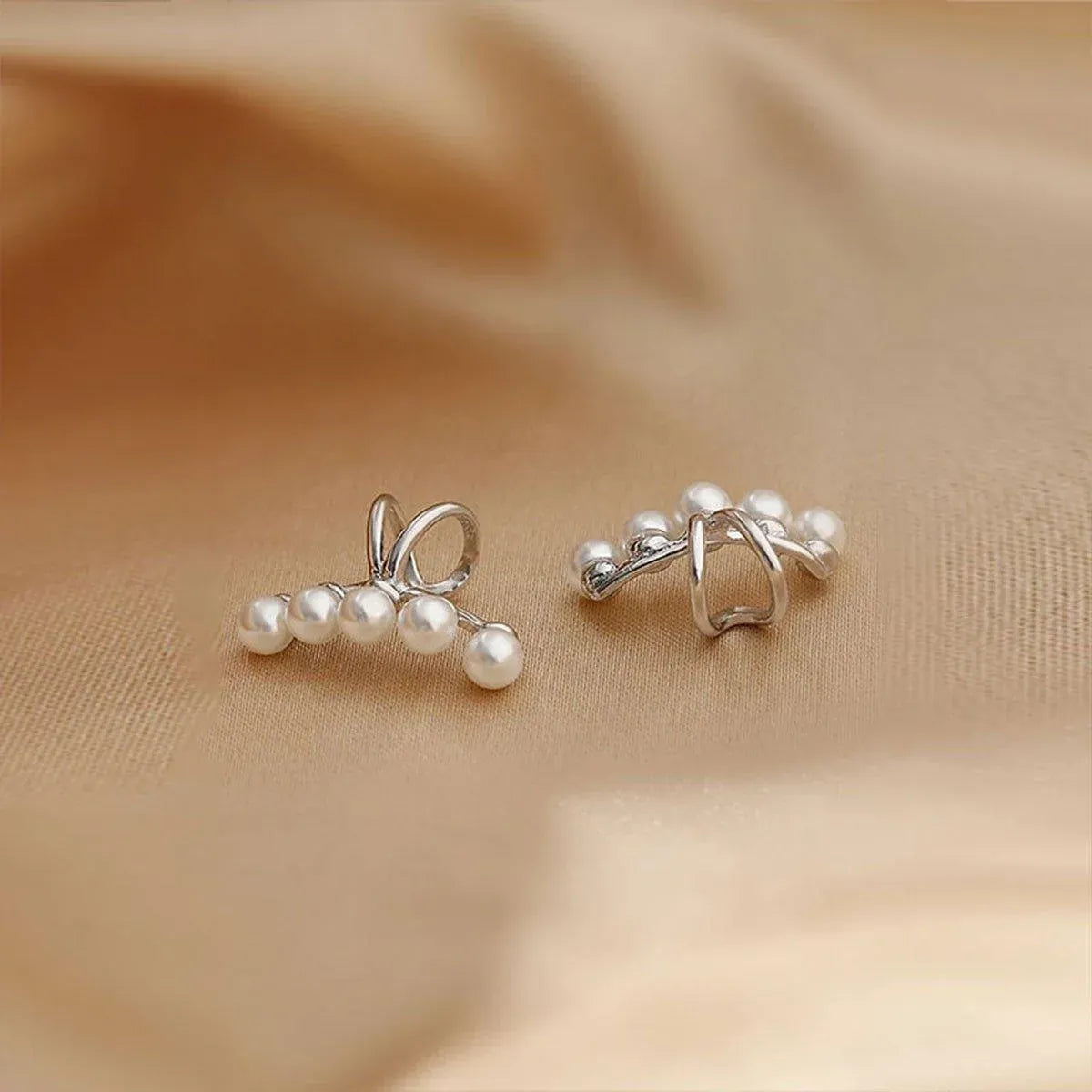 Pearl Ear Bone Clip Earrings No Piercing Needed Elegant Jewelry for Women Girls - Silver