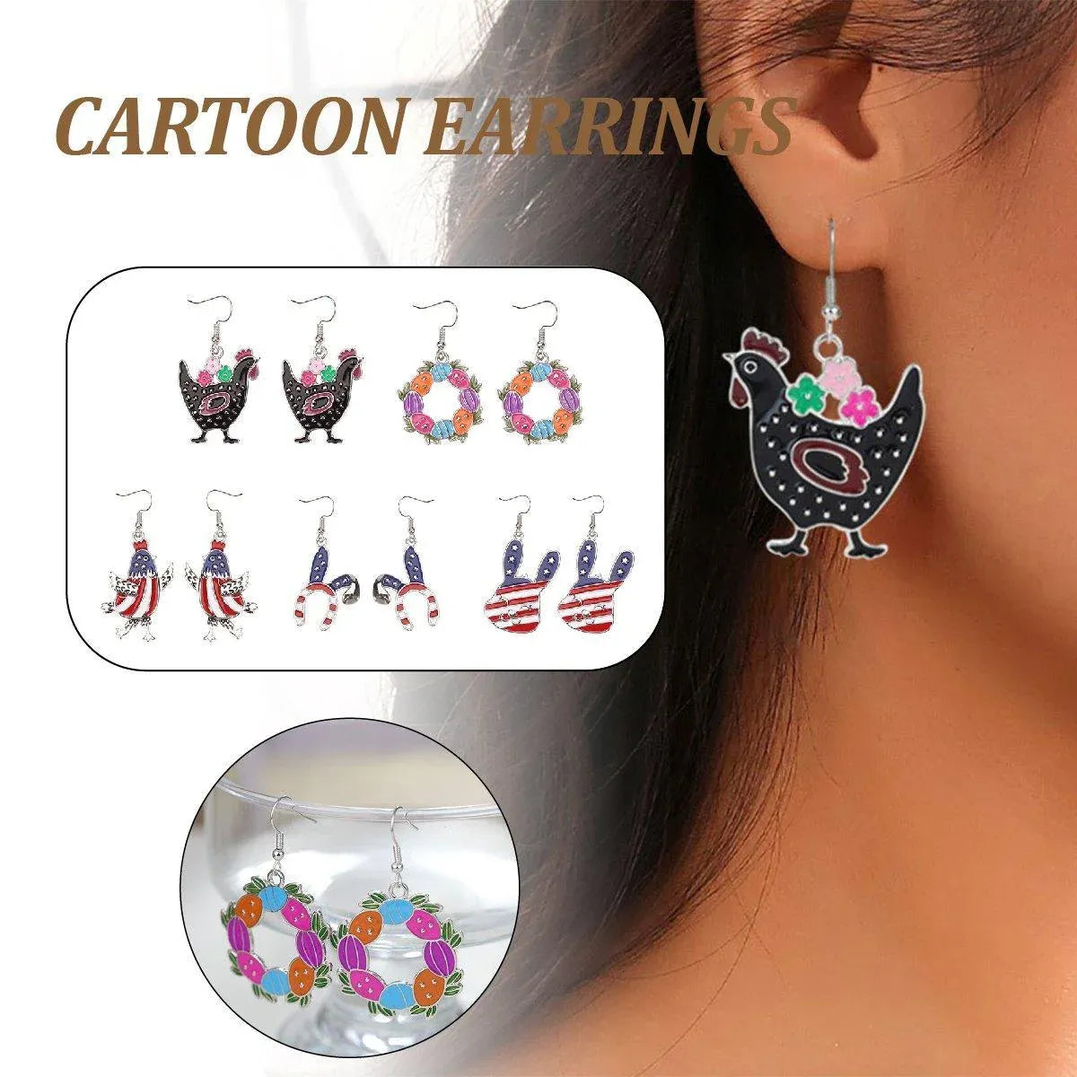 Cute Cartoon Earrings Funny Jewelry Gift for Girls Perfect for Birthdays Parties - Black rooster