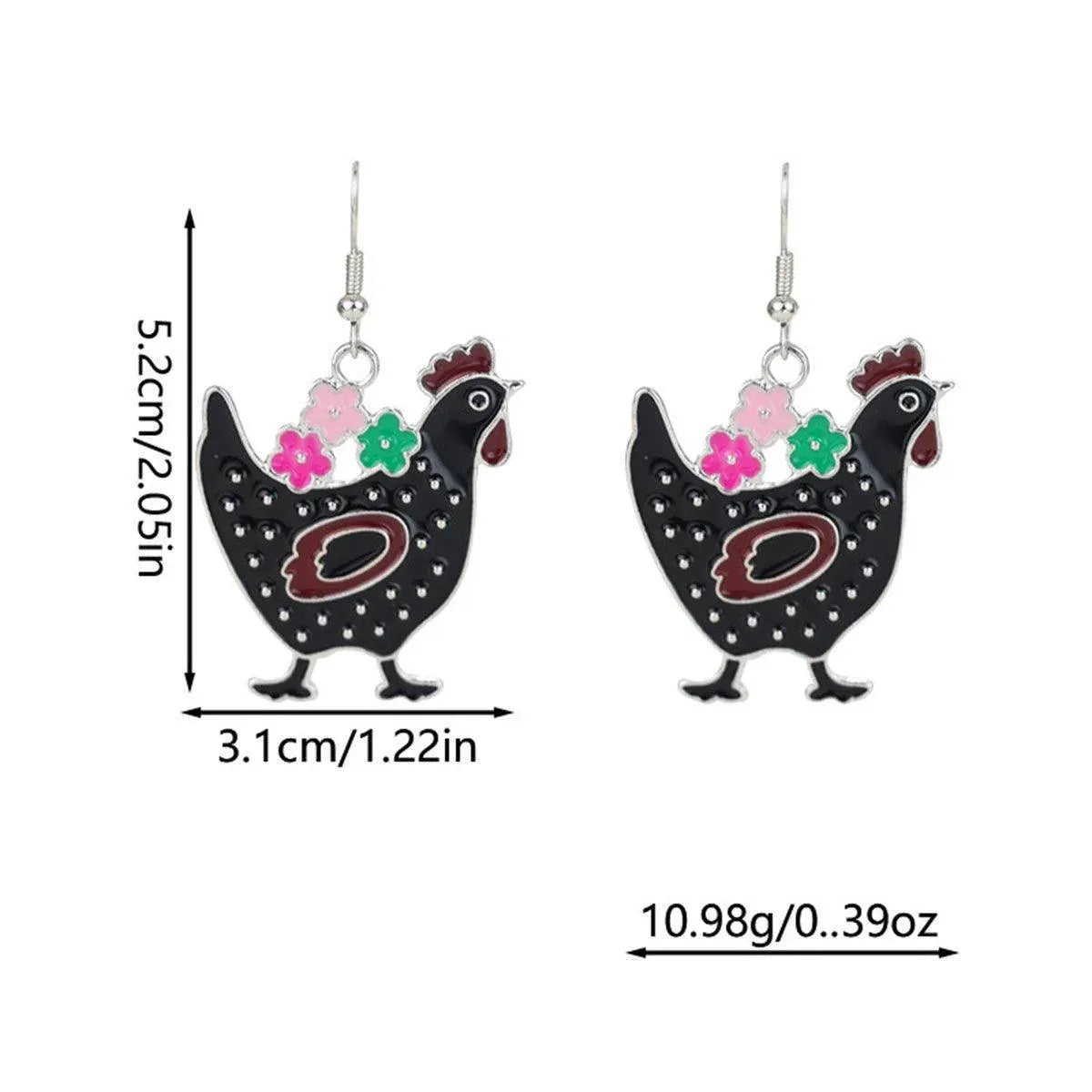 Cute Cartoon Earrings Funny Jewelry Gift for Girls Perfect for Birthdays Parties - Black rooster
