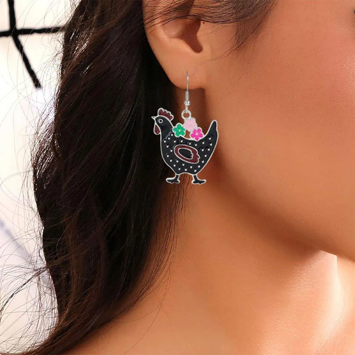 Cute Cartoon Earrings Funny Jewelry Gift for Girls Perfect for Birthdays Parties - Black rooster