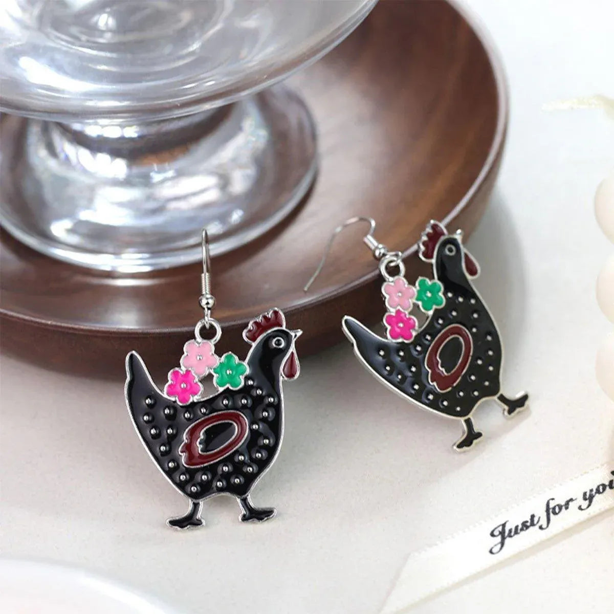 Cute Cartoon Earrings Funny Jewelry Gift for Girls Perfect for Birthdays Parties - Black rooster