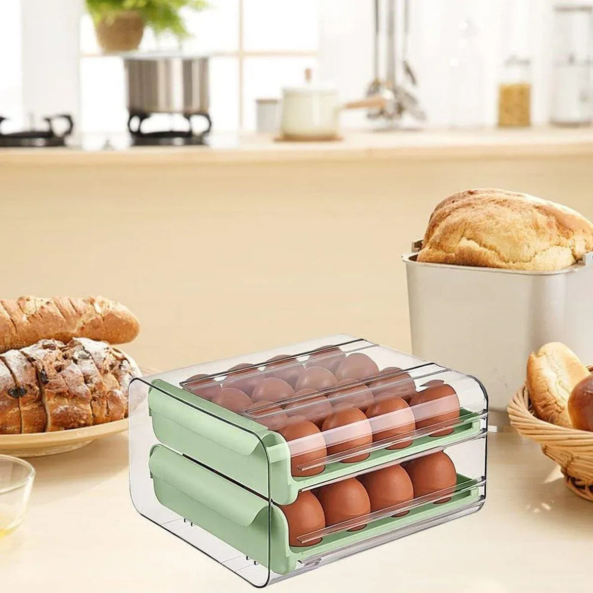 Double Layer Green Egg Storage Carton Drawer Fridge Organizer for Kitchen Use — product image 5