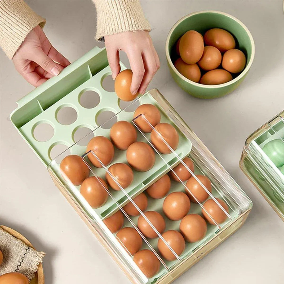 Double Layer Green Egg Storage Carton Drawer Fridge Organizer for Kitchen Use — product image 6