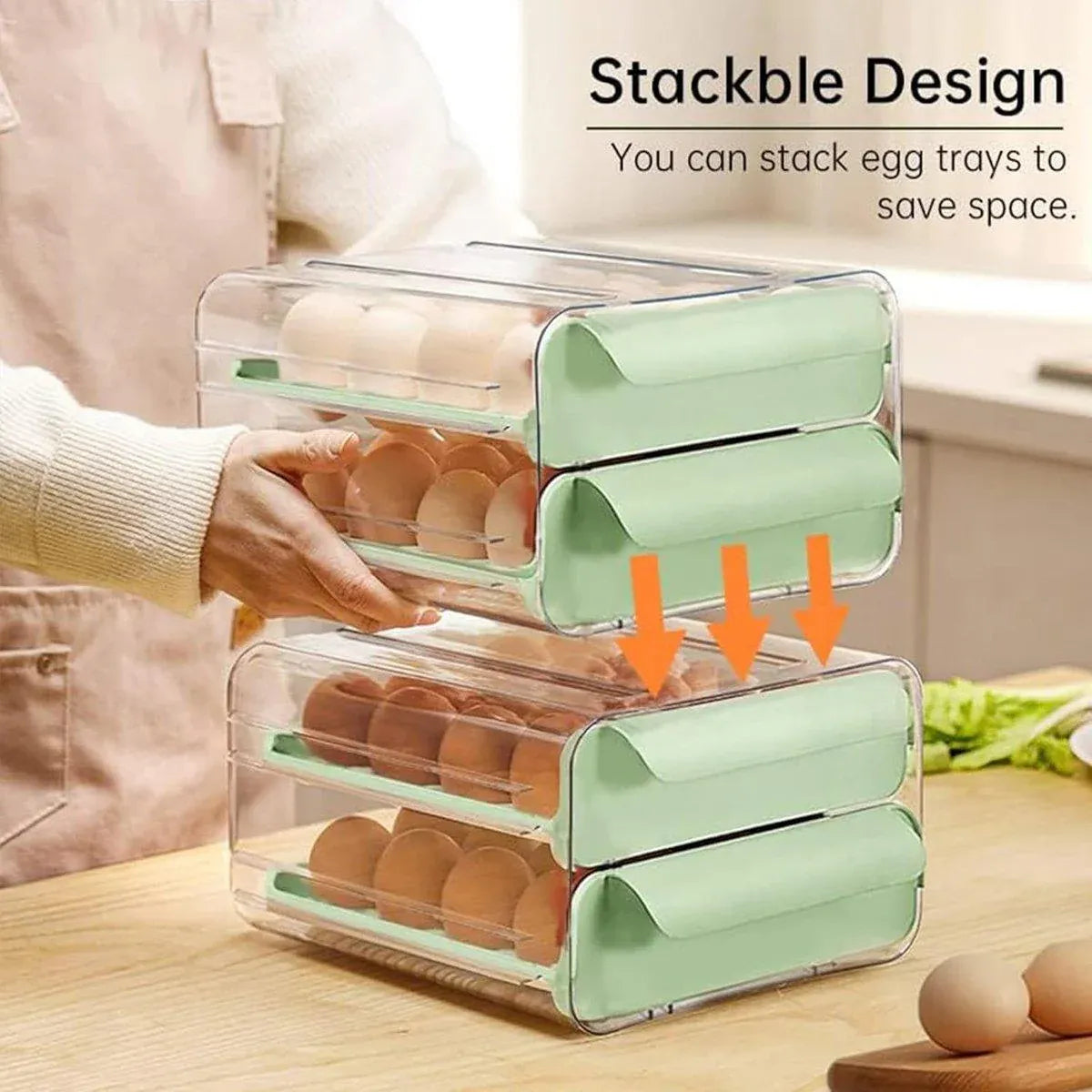 Double Layer Green Egg Storage Carton Drawer Fridge Organizer for Kitchen Use — product image 7