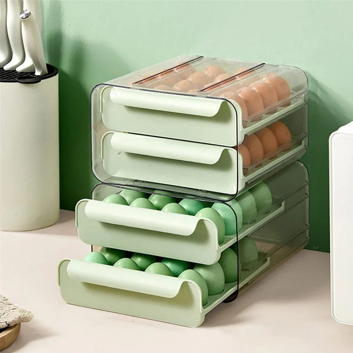Double Layer Green Egg Storage Carton Drawer Fridge Organizer for Kitchen Use — product image 8