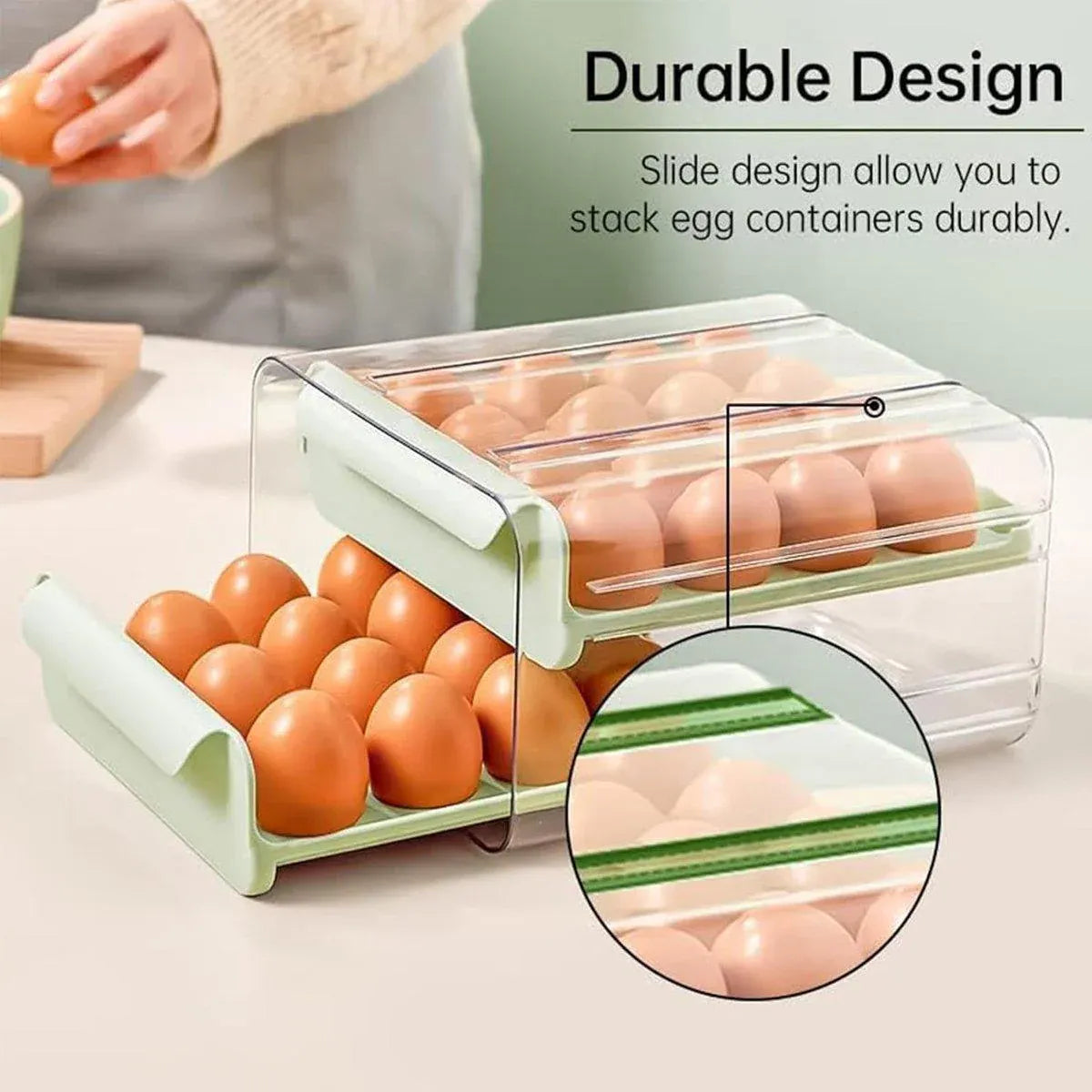 Double Layer Green Egg Storage Carton Drawer Fridge Organizer for Kitchen Use — product image 9