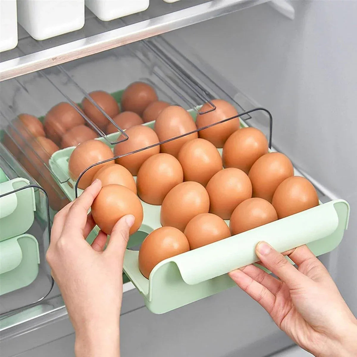 Double Layer Green Egg Storage Carton Drawer Fridge Organizer for Kitchen Use — product image 10