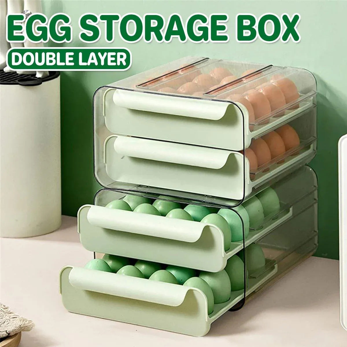 Double Layer Green Egg Storage Carton Drawer Fridge Organizer for Kitchen Use — product image 14