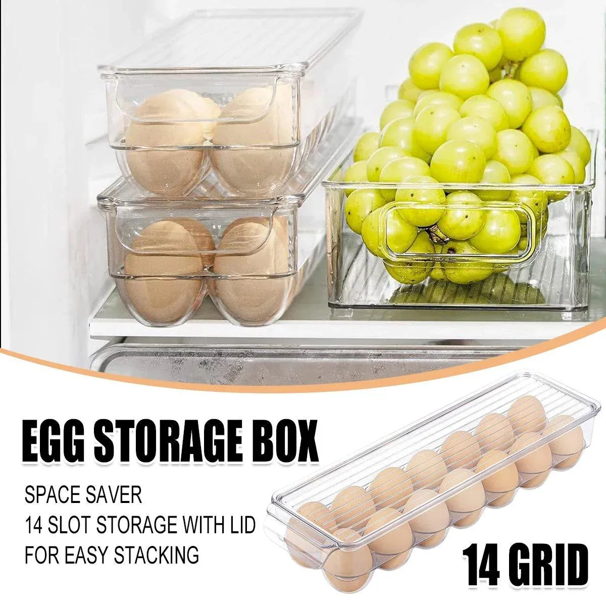 Refrigerator Storage Box Egg Holder Kitchen Organizer Box for Food and Storage