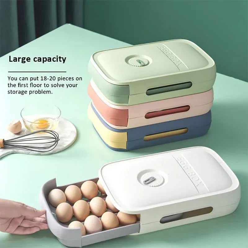 Drawer Type Eggs Tray Fruit Storage Box Kitchen Stacking Holder Food Container - Green — product photo 9