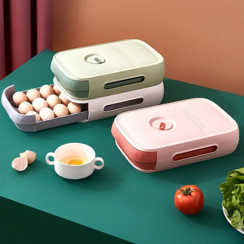 Drawer Type Eggs Tray Fruit Storage Box Kitchen Stacking Holder Food Container - Green — product photo 11