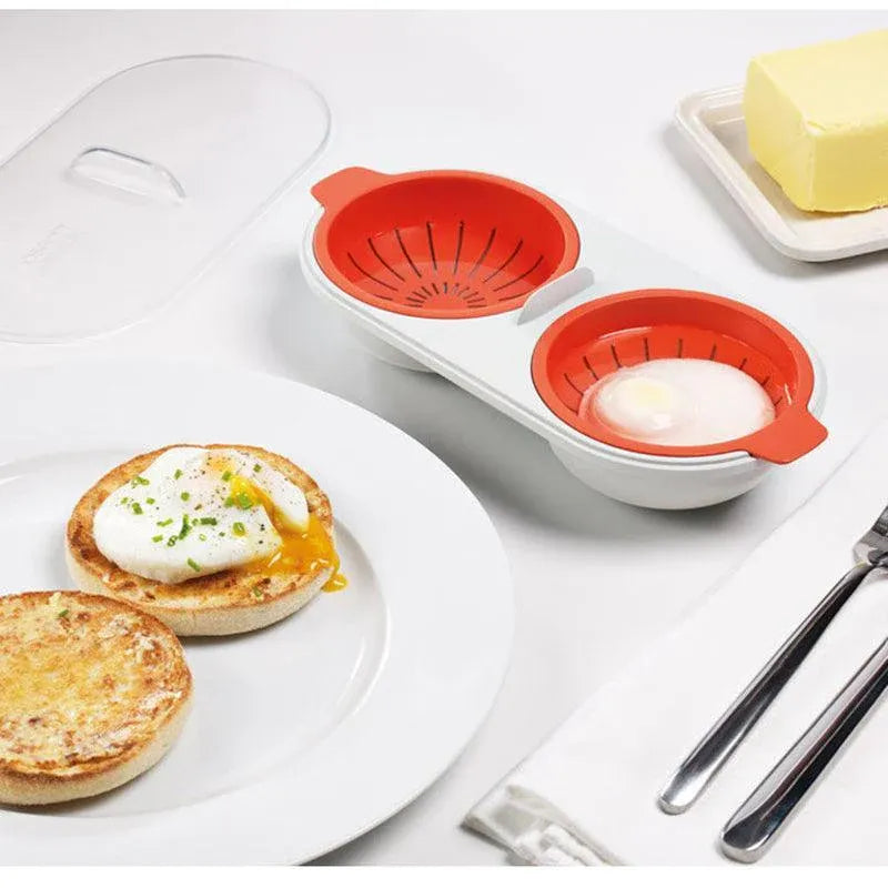 Two-Egg Poaching Bowl with Lid – Blue (Material and Heat Rating Unverified)