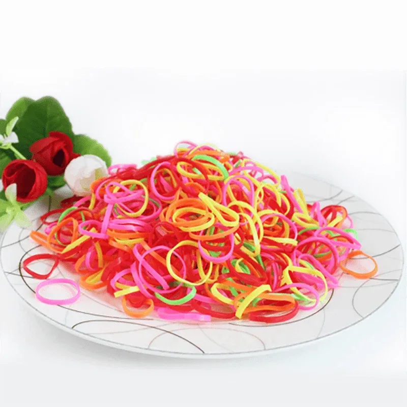 400pcs Small Elastic Rubber Band Hair Ties Multi Colour Black Ponytail Holders - Jelly Colour