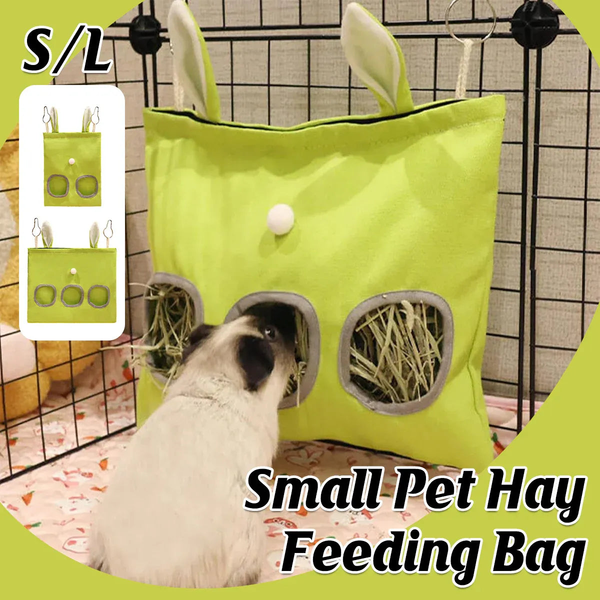 Hanging Canvas Hay Feeding Bag - Green, Large, 35 × 30 cm