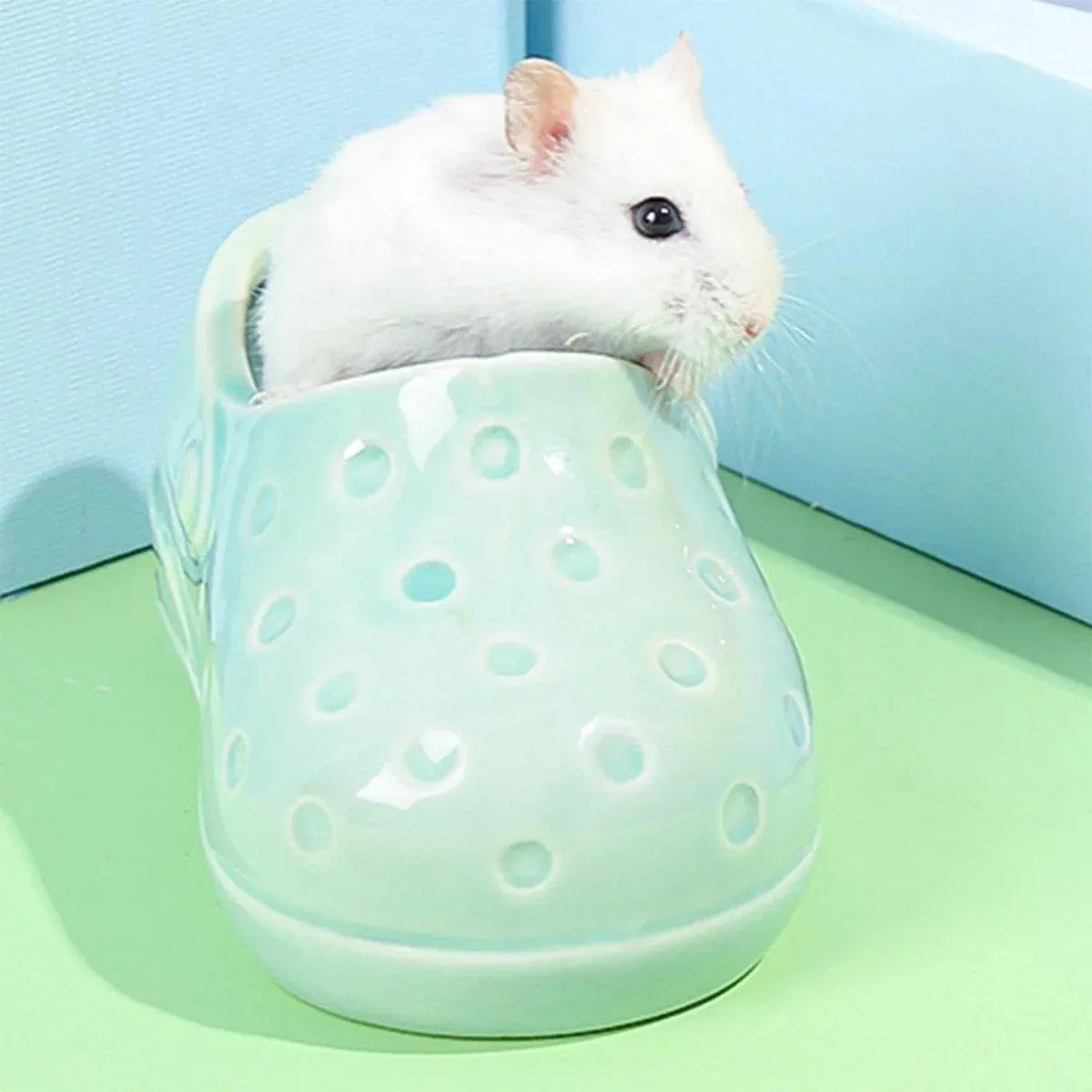 Ceramic Shoe-Shaped Small Pet Food Bowl - Cyan, 13.7 cm