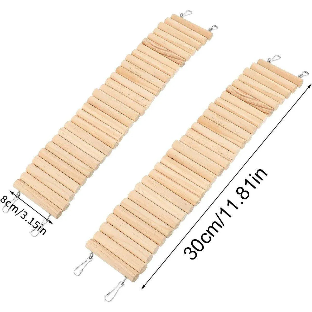 Wooden Hamster & Small Pet Climbing Bridges, 2-Pack - 30 × 8 cm Each