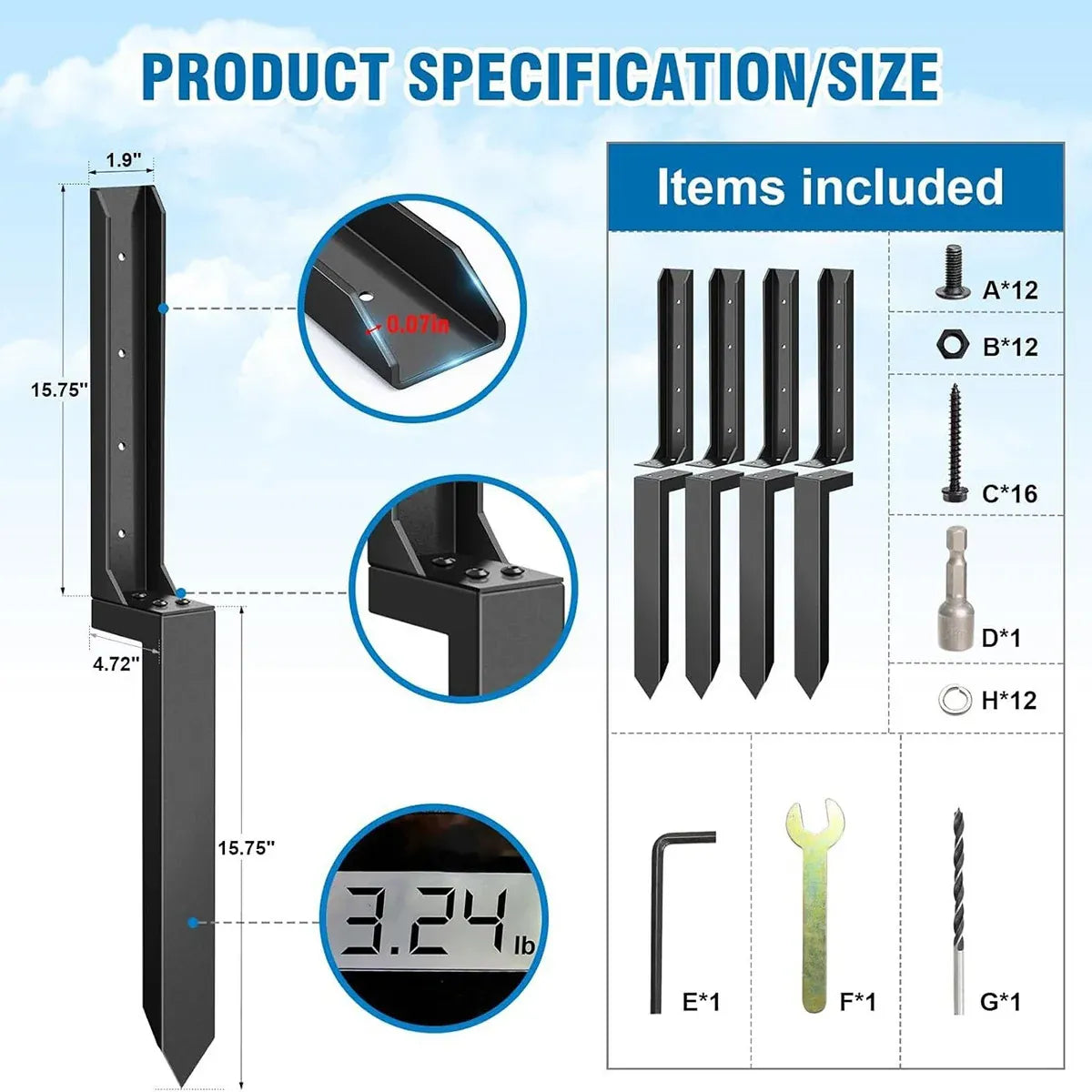 4Pcs Heavy Duty Fence Post Anchor Ground Stake For Fixing Leaning Wood Support — product photo 10