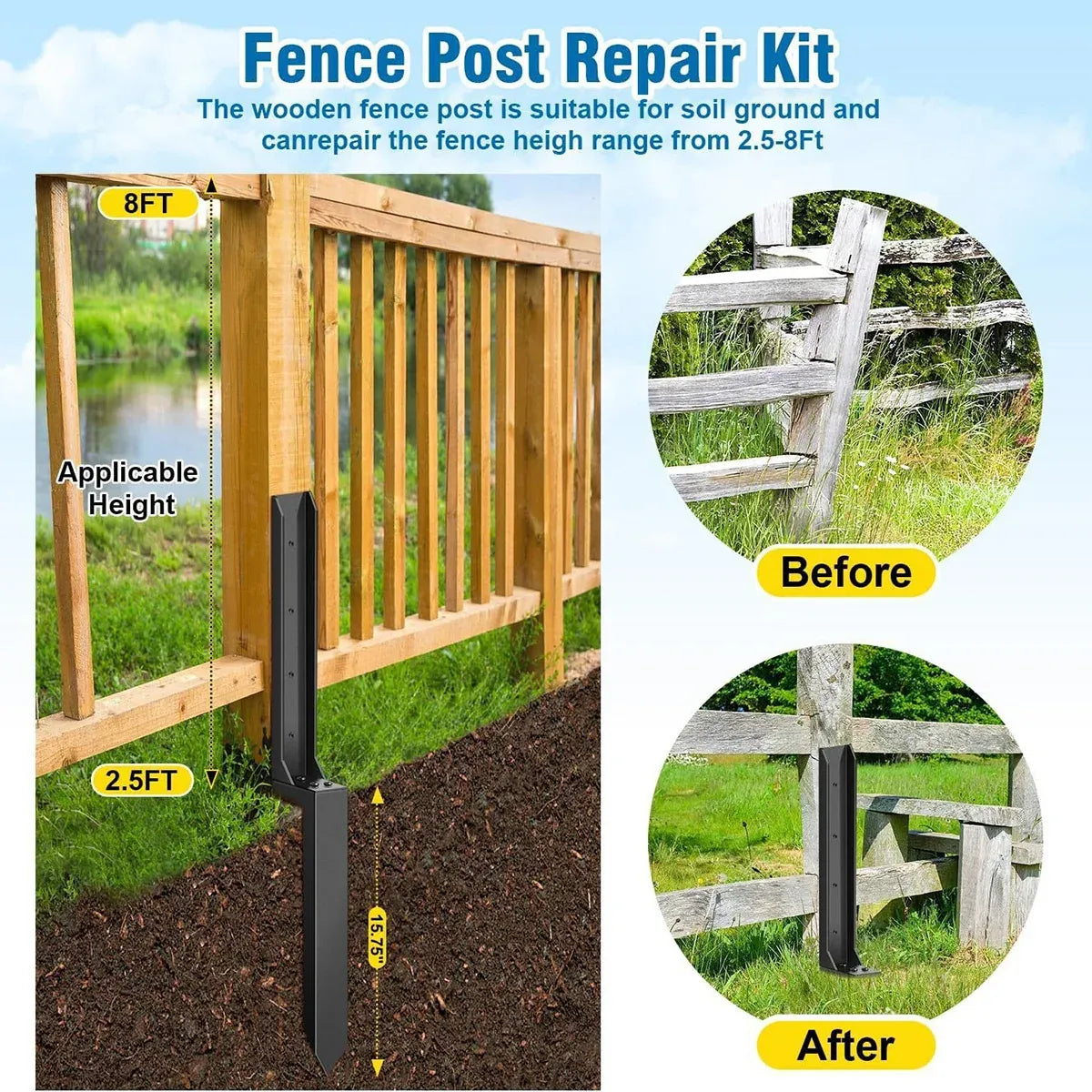 4Pcs Heavy Duty Fence Post Anchor Ground Stake For Fixing Leaning Wood Support — product photo 13