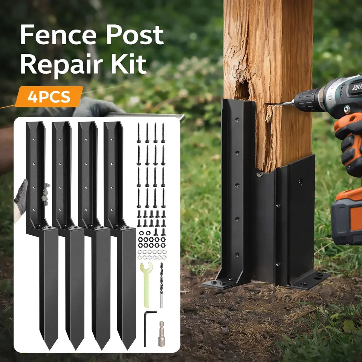 4Pcs Heavy Duty Fence Post Anchor Ground Stake For Fixing Leaning Wood Support — product photo 15