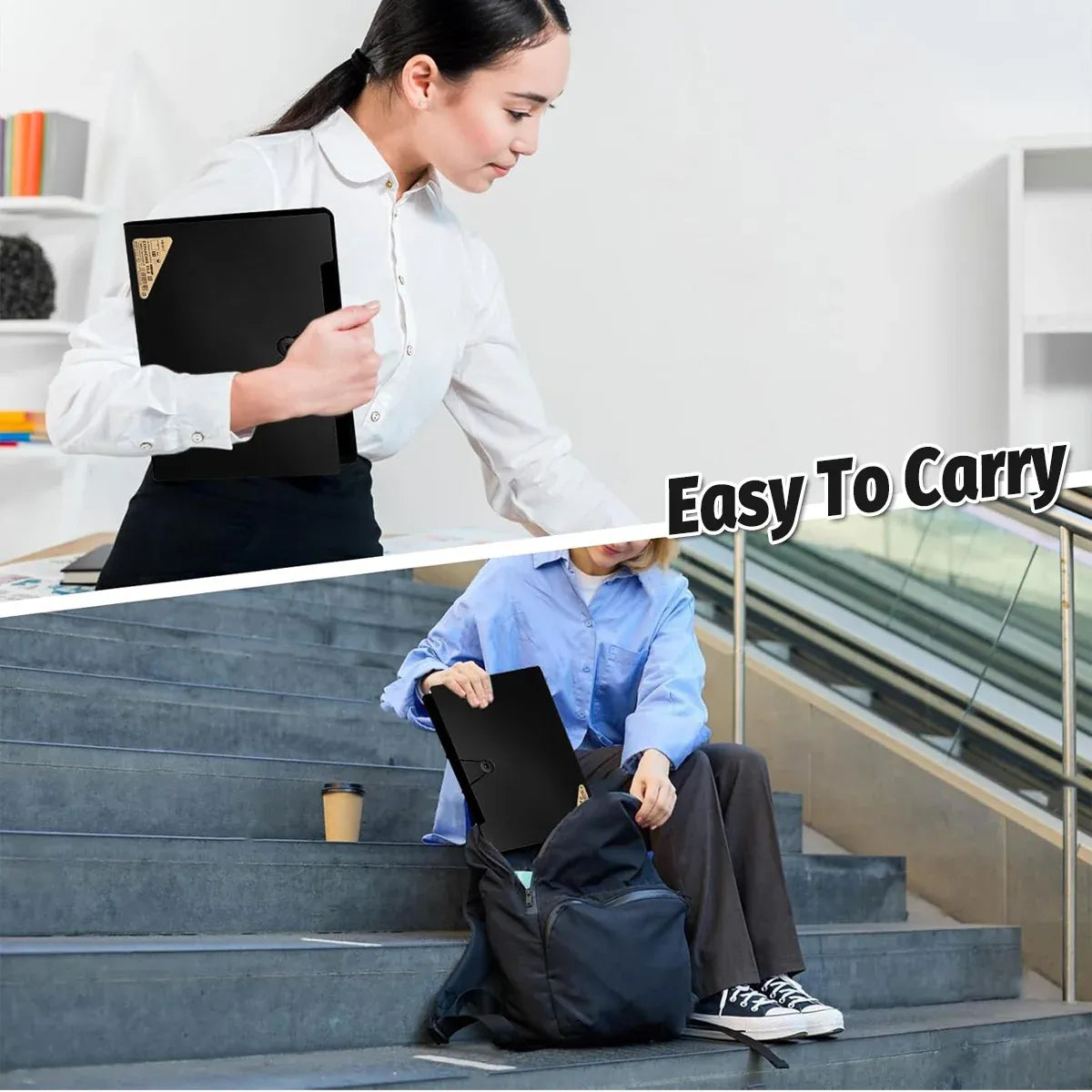 8 Cell File Folder Organizer Bag Test Paper Storage Document Holder School Office - Black — product photo 6