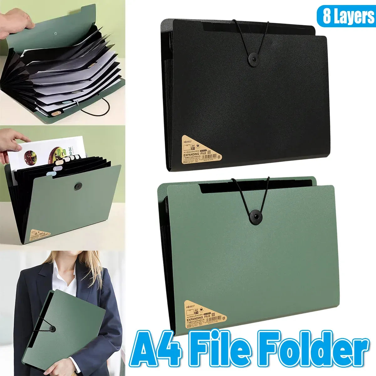 8 Cell File Folder Organizer Bag Test Paper Storage Document Holder School Office - Black — product photo 14