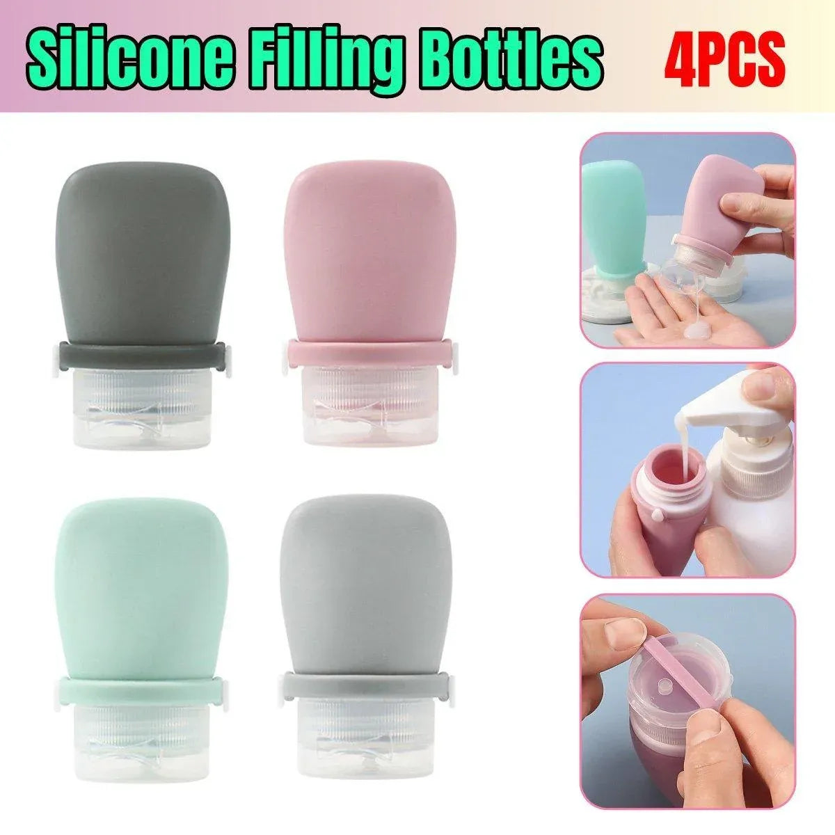 4pcs Travel Storage Bottles Set Refillable Silicone for Shampoo Lotion Cosmetics