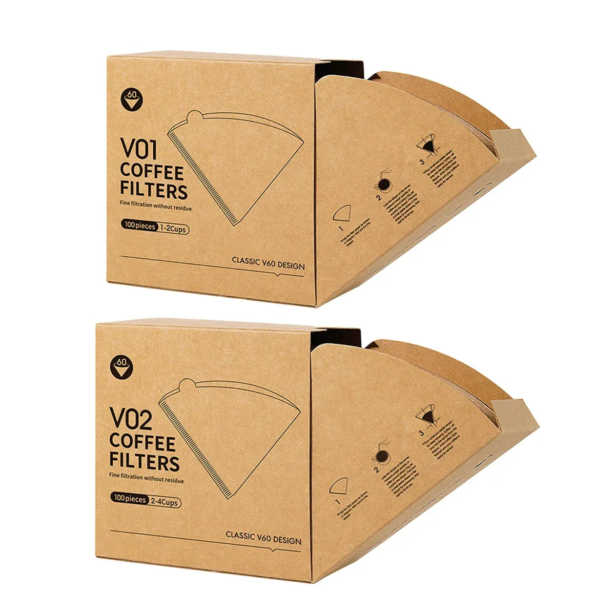 100-Pack V01 Cone Coffee Filter Papers for Pour-Over Brewing