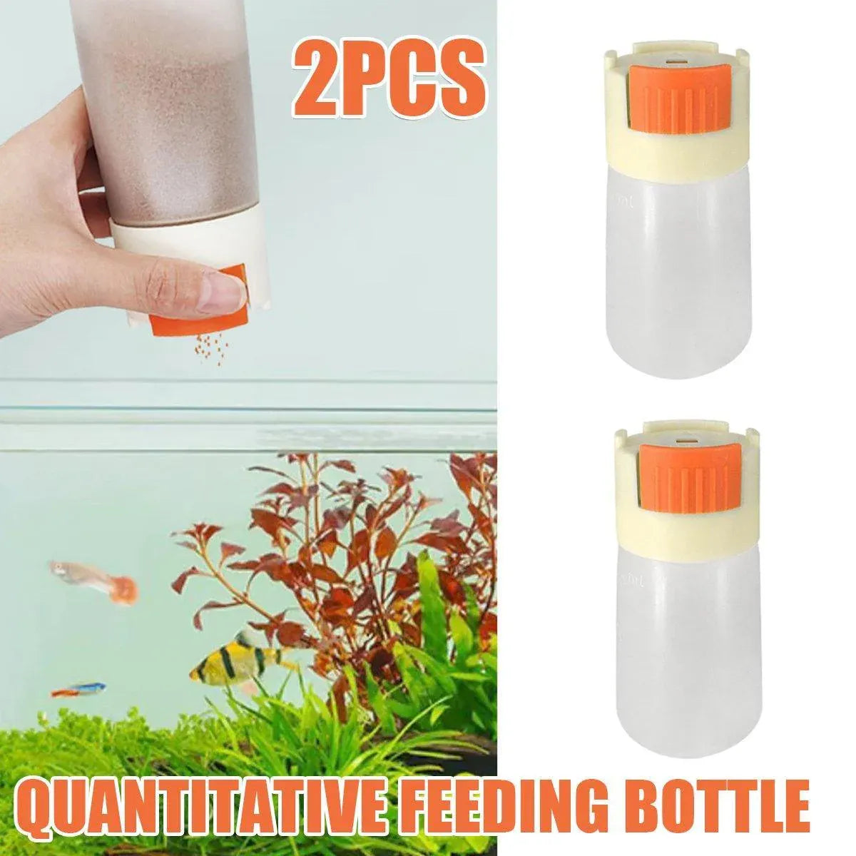 Manual Push-Dispensing Fish Food Storage Bottles - 2 × 150 mL