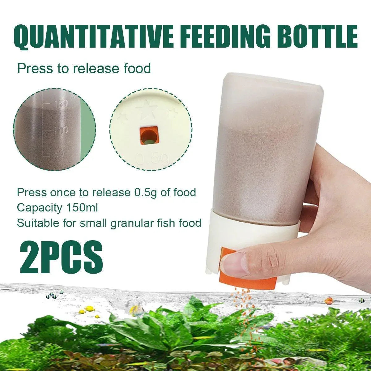 Manual Push-Dispensing Fish Food Storage Bottles - 2 × 150 mL