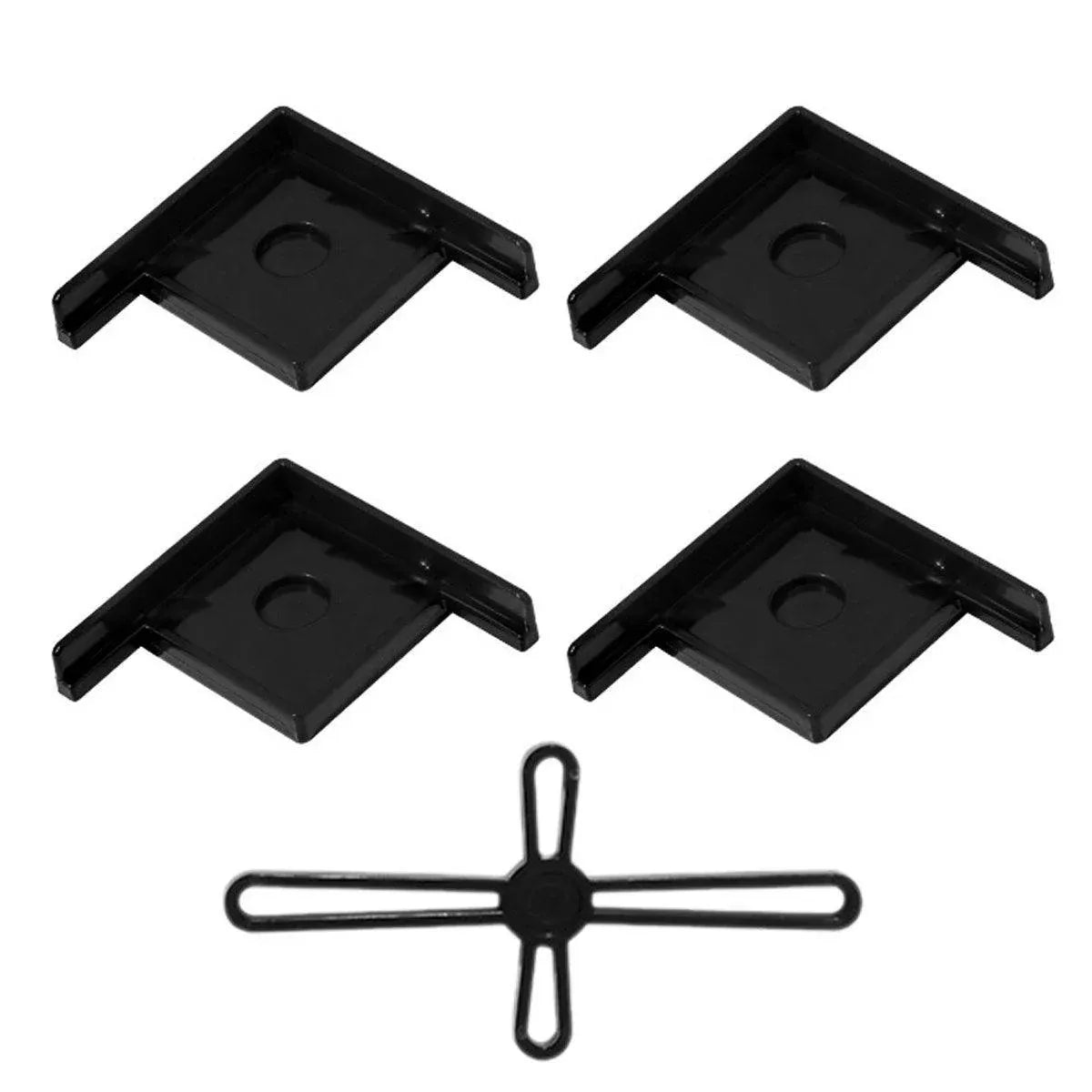 Aquarium Tank Corner & Cross Base Protectors – Black, Large, 5-Piece Set