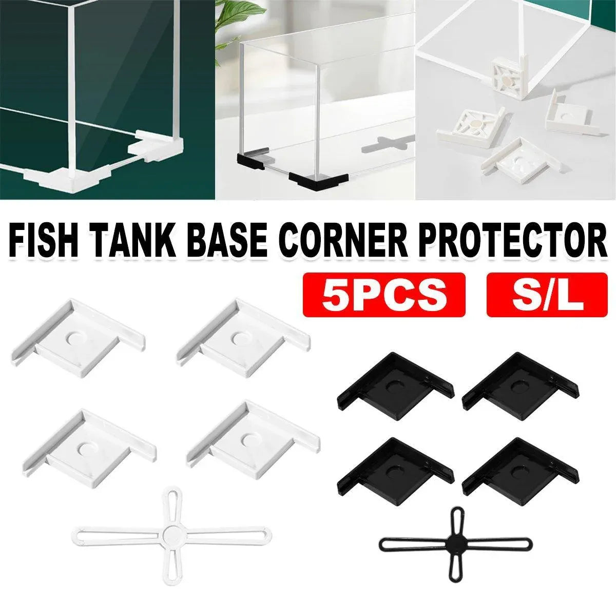 Aquarium Tank Corner & Cross Base Protectors – Black, Large, 5-Piece Set