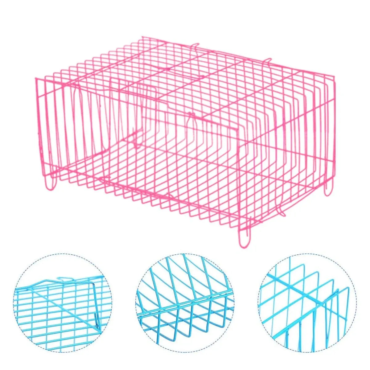 Foldable Wire Small-Pet Transport Cages – 4 Pack, Blue & Pink