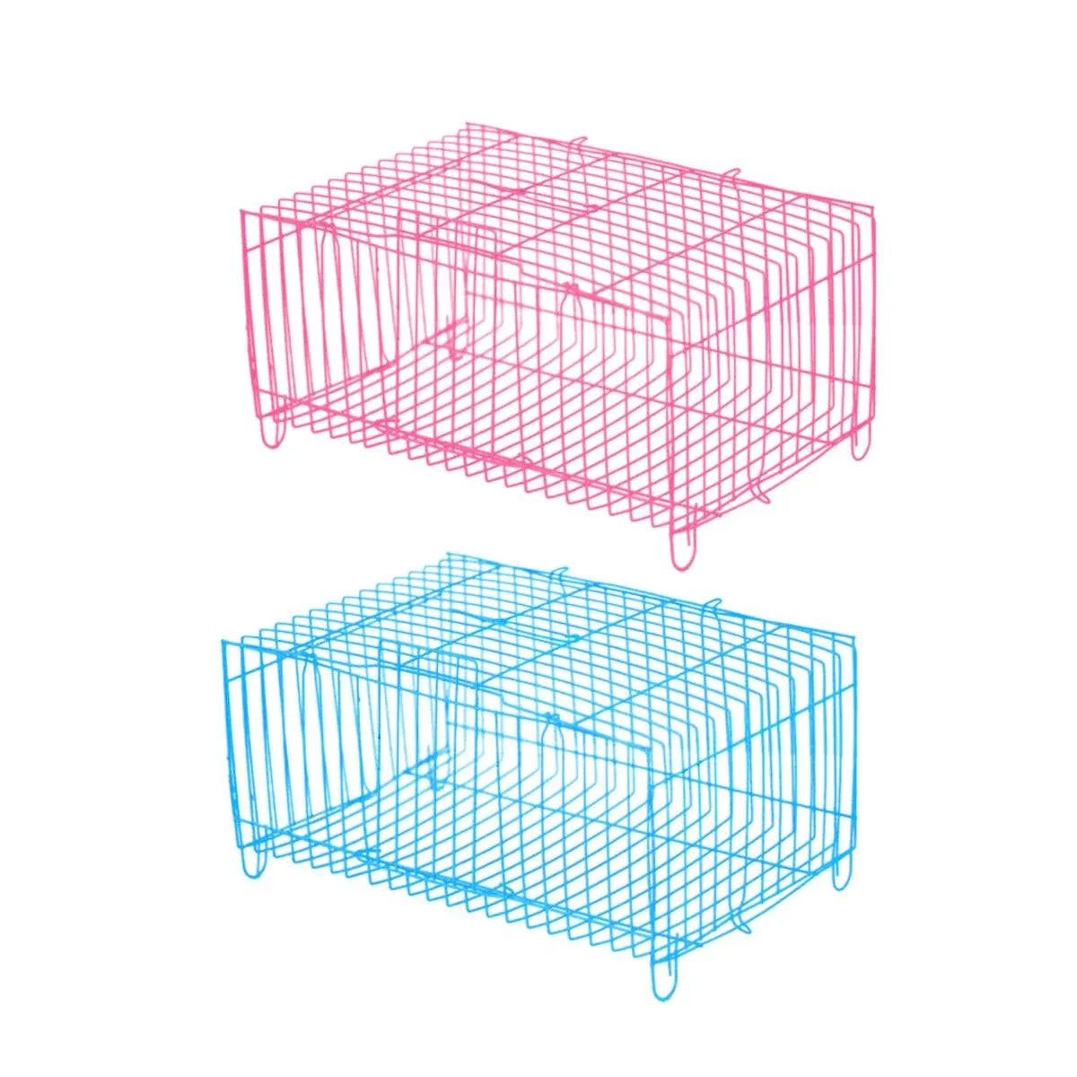 Foldable Wire Small-Pet Transport Cages – 4 Pack, Blue & Pink